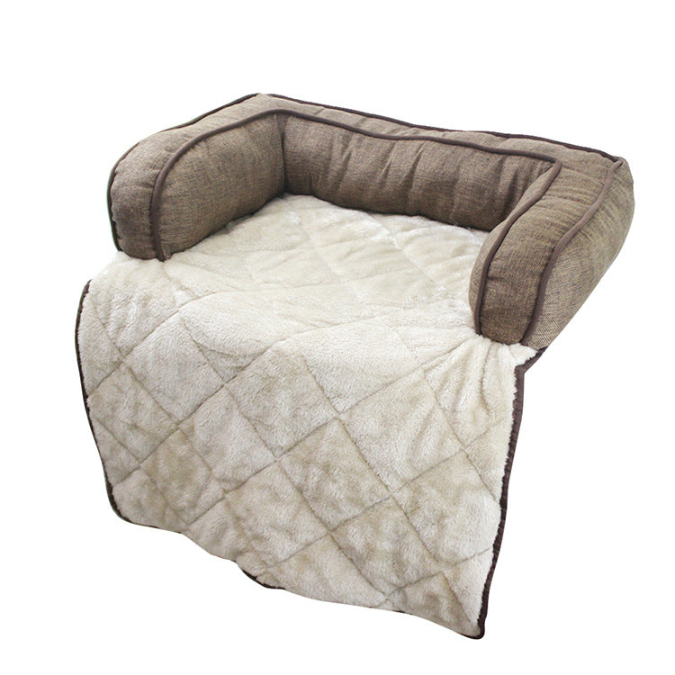 Plush Quilted Pet Bed - Cozy Linen Sofa for Cats & Dogs