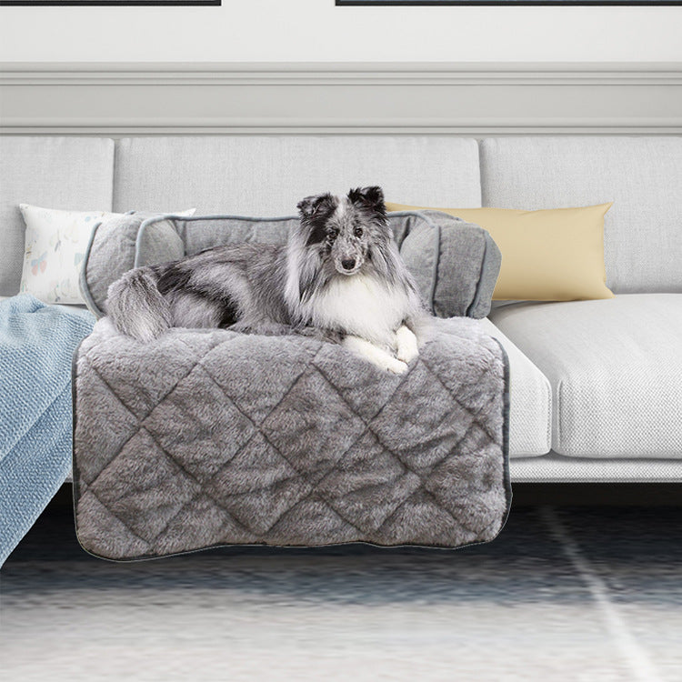 Plush Quilted Pet Bed - Cozy Linen Sofa for Cats & Dogs