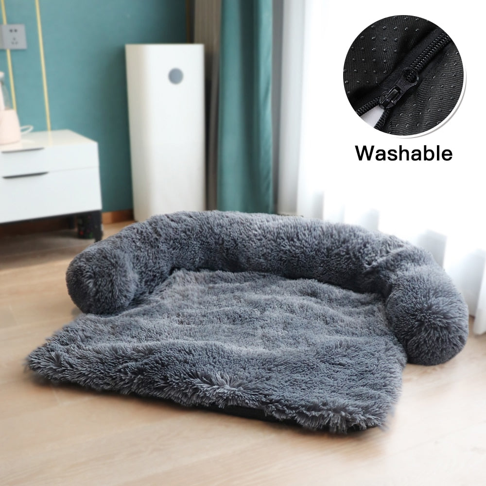 Plush Winter Dog Sofa Bed with Removable Cover Option