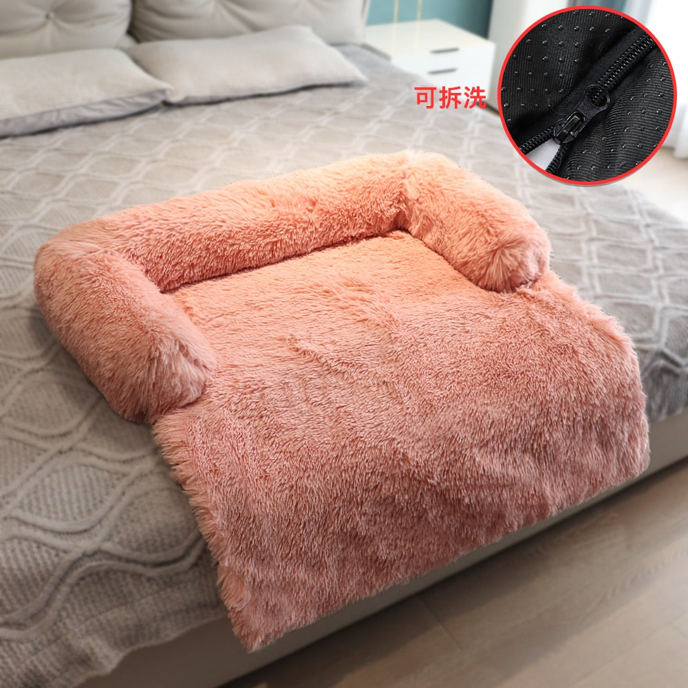 Plush Winter Dog Sofa Bed with Removable Cover Option