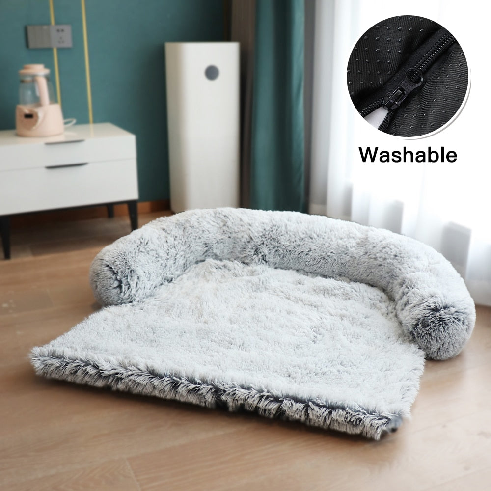 Plush Winter Dog Sofa Bed with Removable Cover Option