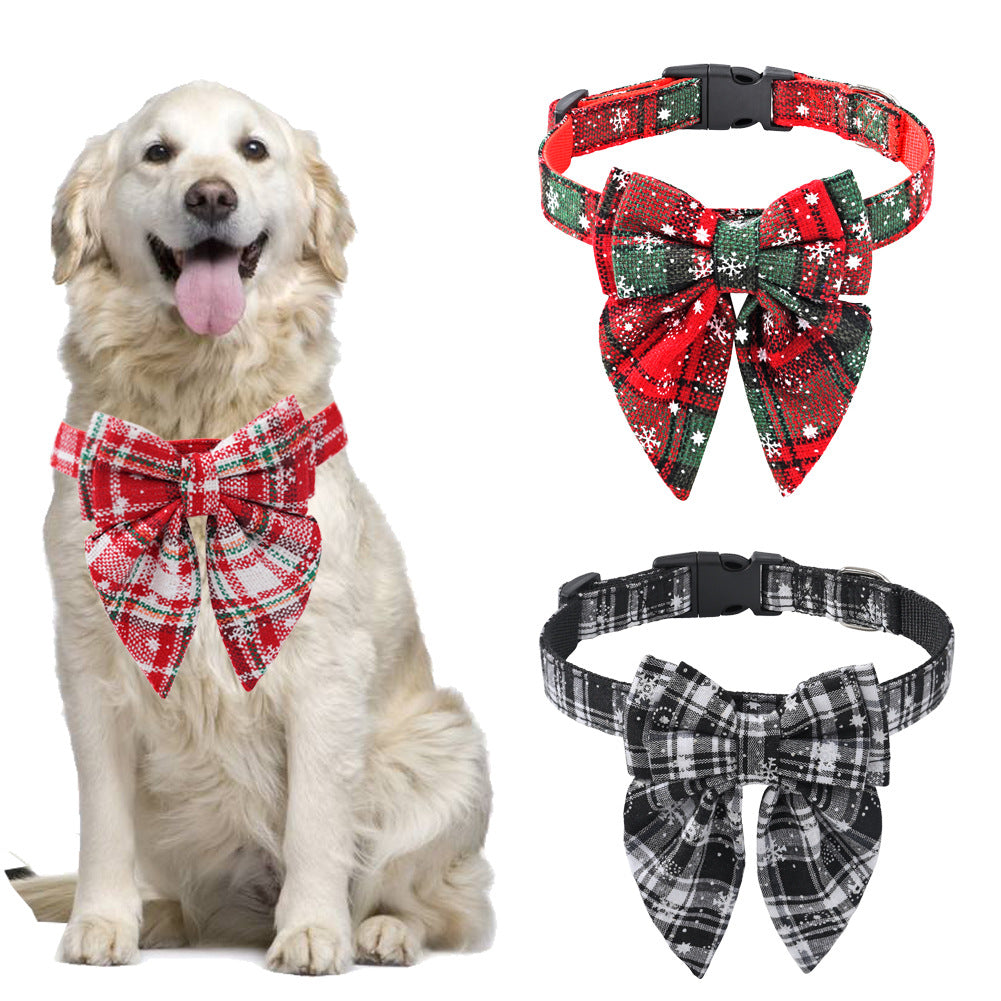 Pet Cat And Dog Collar Christmas Snowflake Red Bow Collar Small Medium And Large Dog Collar