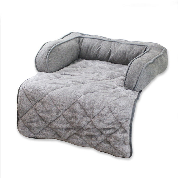 Plush Quilted Pet Bed - Cozy Linen Sofa for Cats & Dogs